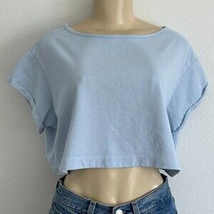 FOR DAYS Blue Crop Sweatshirt XS Soft Girl Clean Aesthetic Organic Cotton Boxy